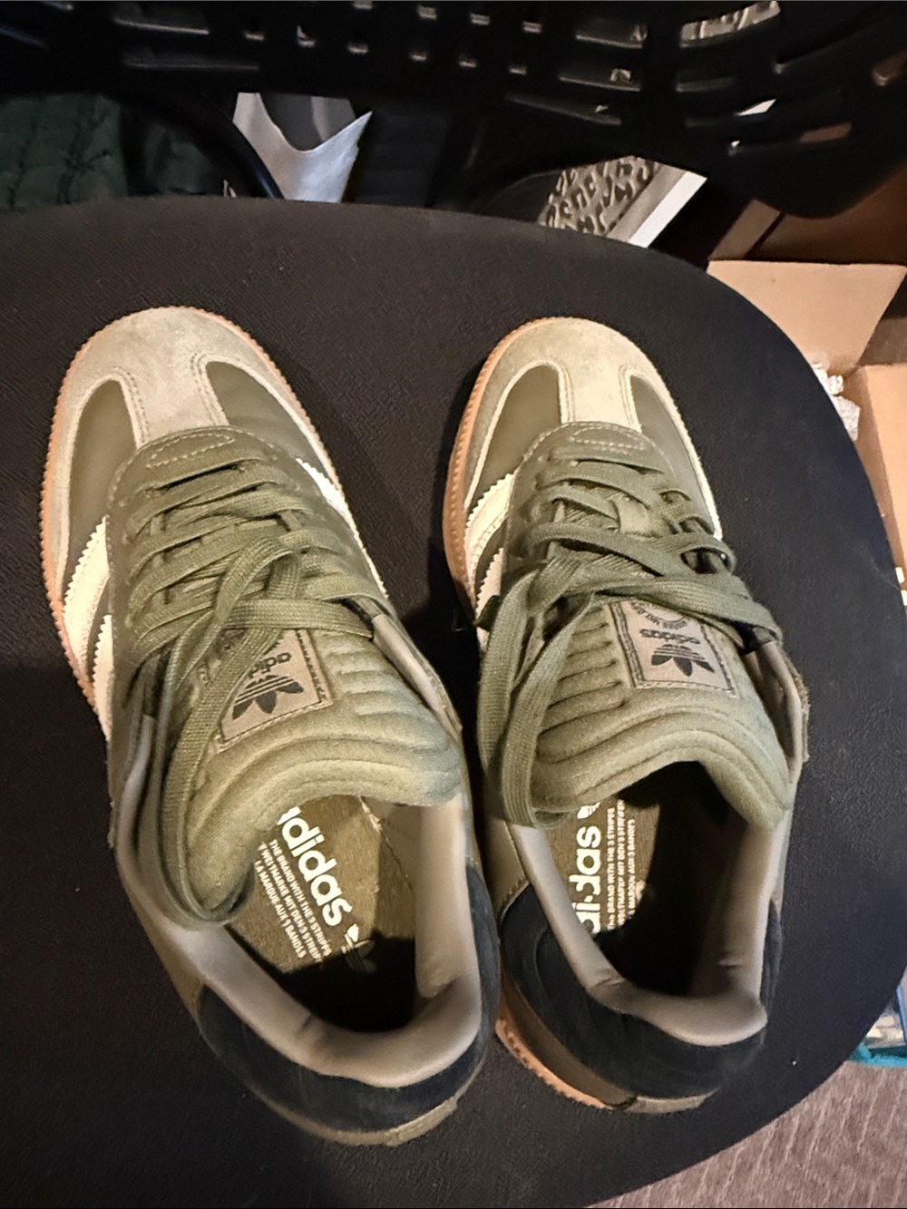 adidas Olive Green and Cream Retro-Style Sneakers
